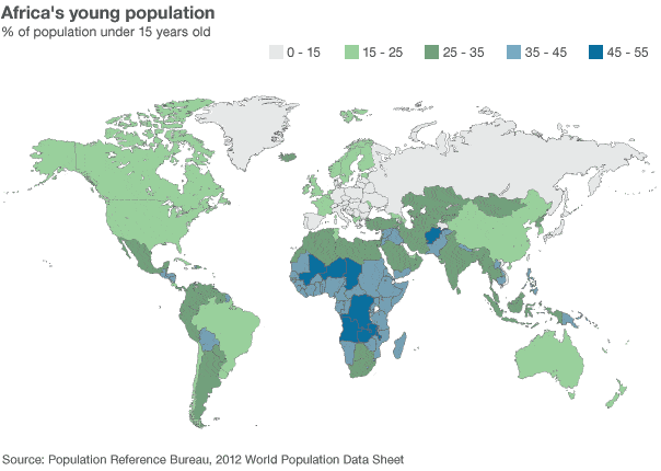 Afrika youth popu map