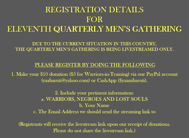 Men's 11th Warriors, negroes and lost souls registration 8.22