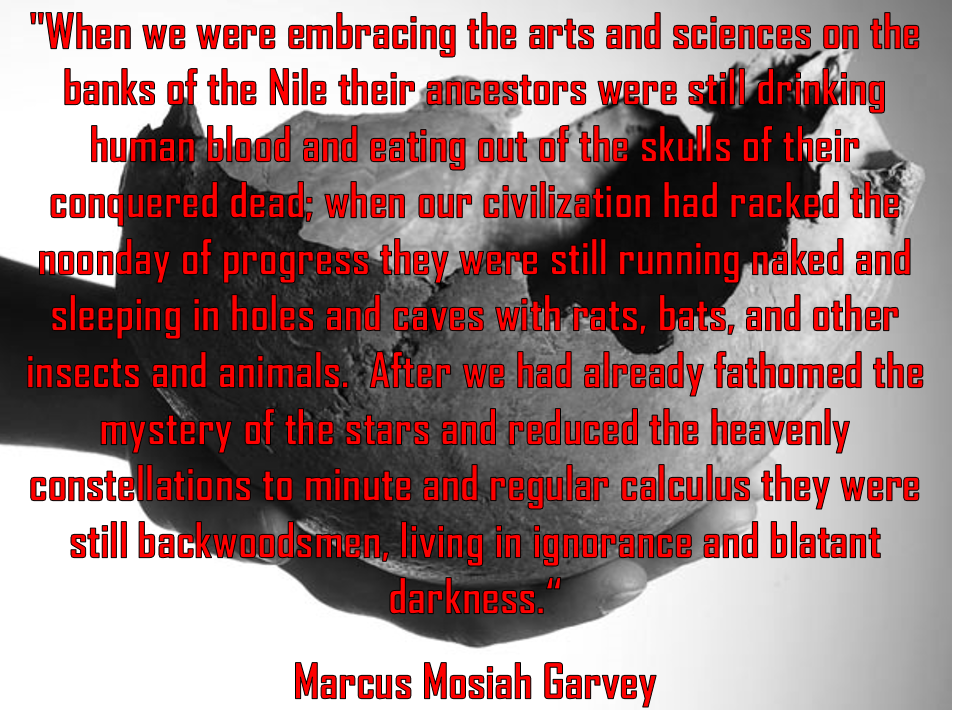 Garvey drinking out of skulls