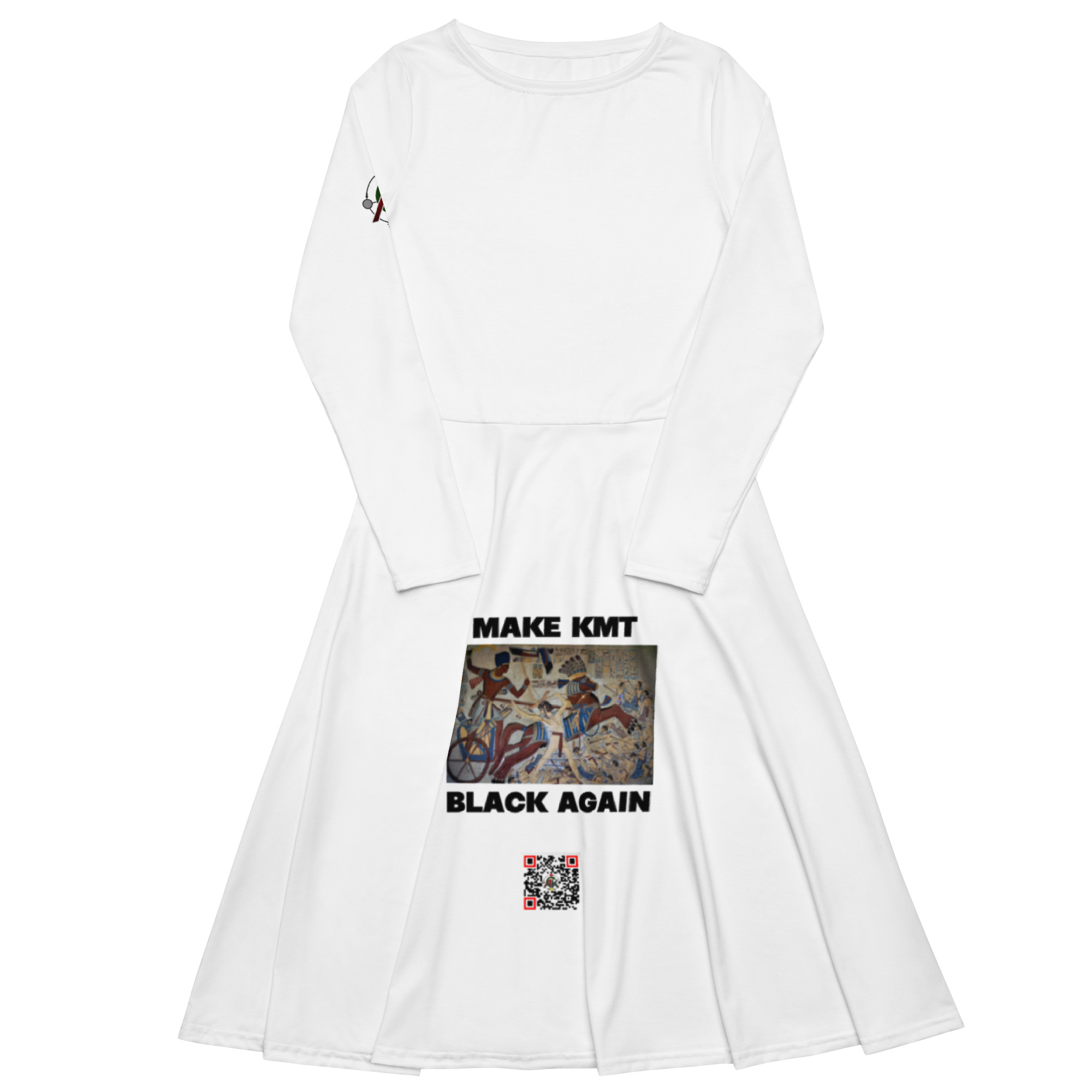All-over print long sleeve Make Kmt Black Again midi dress