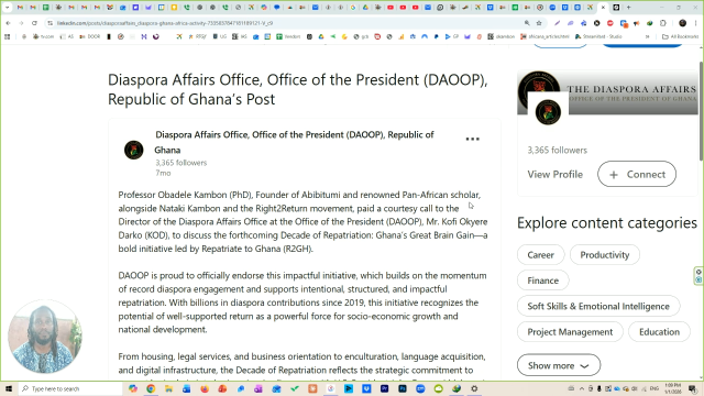 Diaspora Affairs Office of the President Public Endorsement of Decade of Our Repatriation
