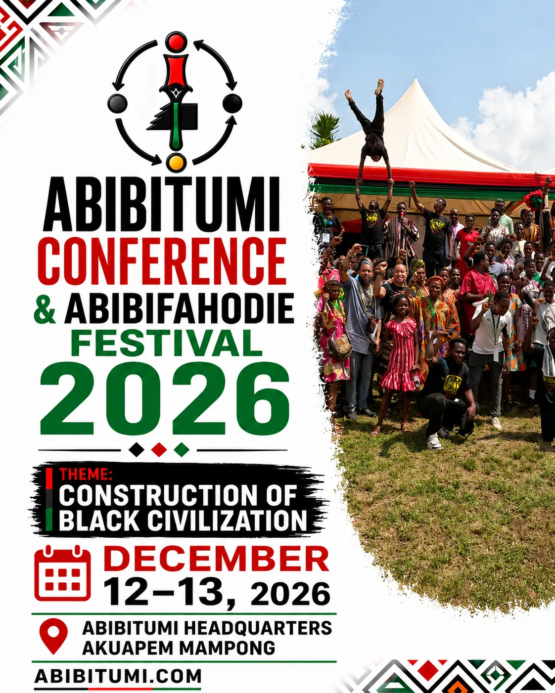 Abibitumi Conference & Abibifahodie Festival 2026 — December 12–13, 2026. Construction of Black Civilization, Abibitumi Headquarters, Akuapem Mampong.