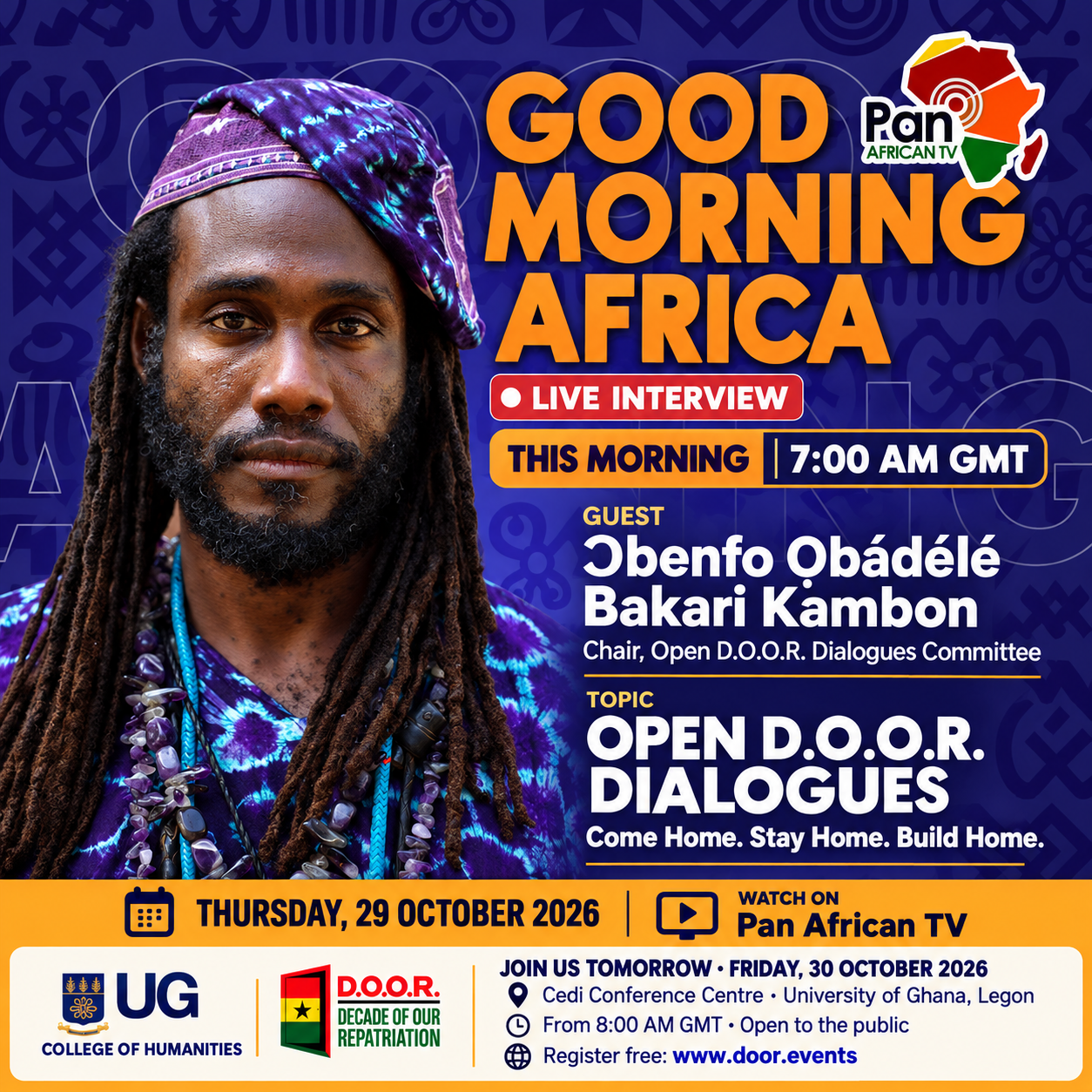 1 day to go — Pan African TV interview today at 7 AM GMT | Open D.O.O.R. Dialogues